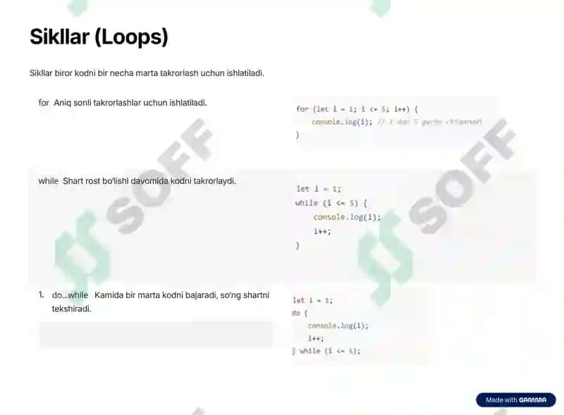 JavaScriptda Shart operatorlari va sikllar 4