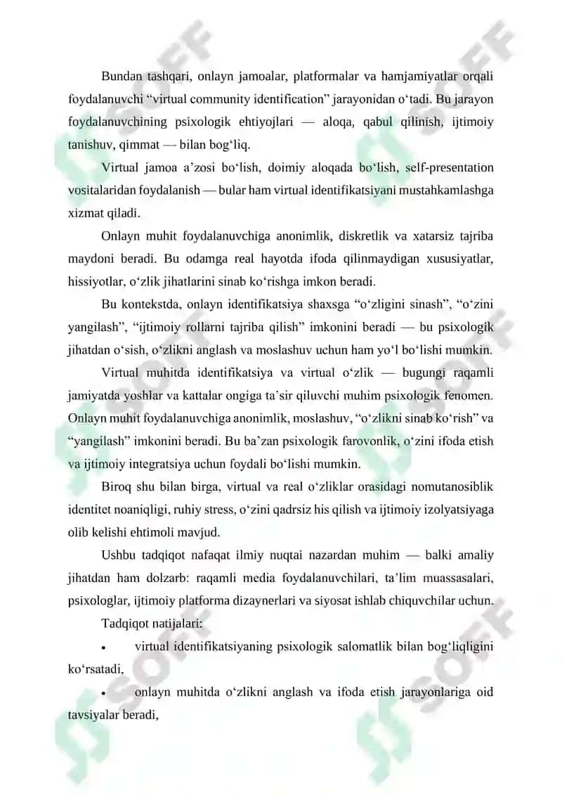 VIRTUAL MUHITDA SHAXS IDENTIFIKATSIYASI JARAYONI: PSIXOLOGIK VA SOTSIOLOGIK YONDASHUVLAR 4
