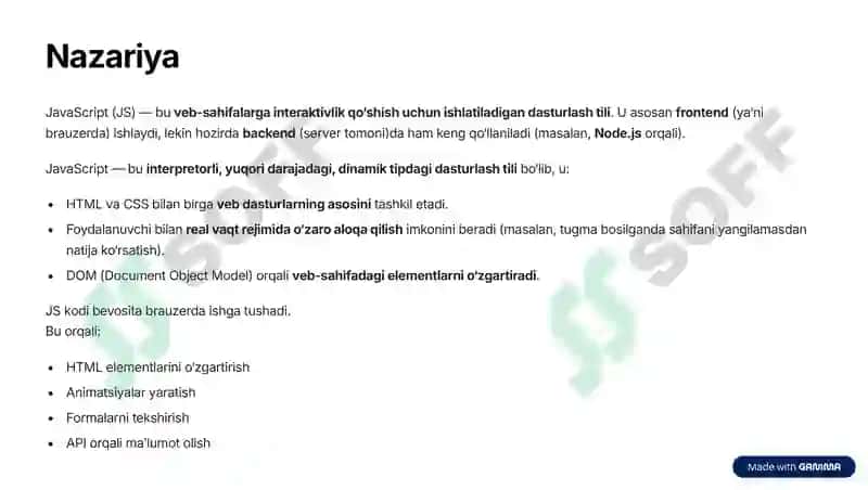 JavaScript asoslari va o'zgaruvchilar 4