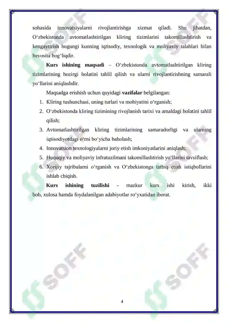 O’zbekistonda avtomatlashtirilgan kliring tizimlarini rivojlantirish yo‘llari 4