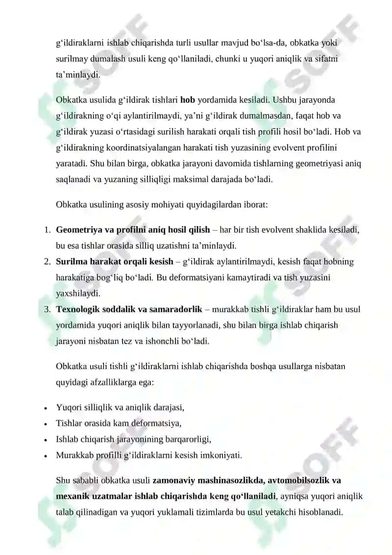 Tishli g’ildiraklarni obkatka (surilmay dumalash) usulida kesish va asosiy parametrlarni hisoblash 4