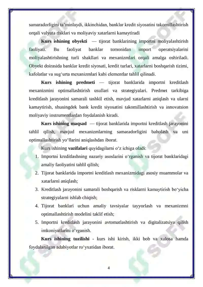 Tijorat banklarining importni kreditlash mexanizmini optimallashtirish 4
