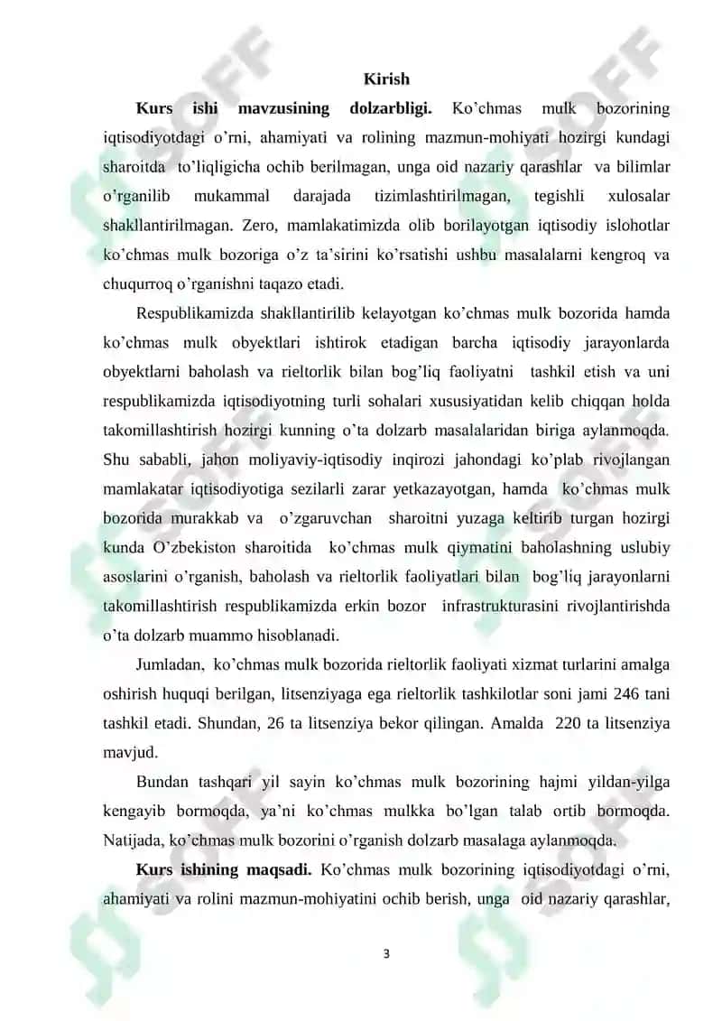 Ko’chmas mulk bozorining iqtisodiyotdagi o’rni, ahamiyati va roli 4