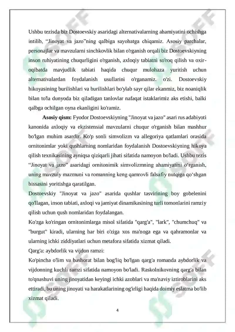 DOSTOYEVSKIYNING JINOYAT VAJAZO ASARIDA ORNITONIMLARNING QO’LLANISHI 4