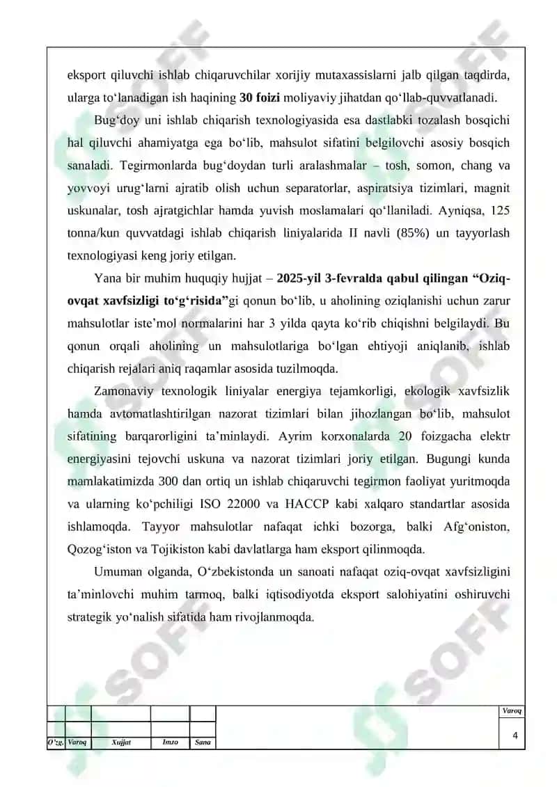 Quvvati 125 t/kun bo'lgan tegirmonda 85% li 2 navli un ishlab chiqarish texnologiyasi. Don tozalash bo'limi. 4