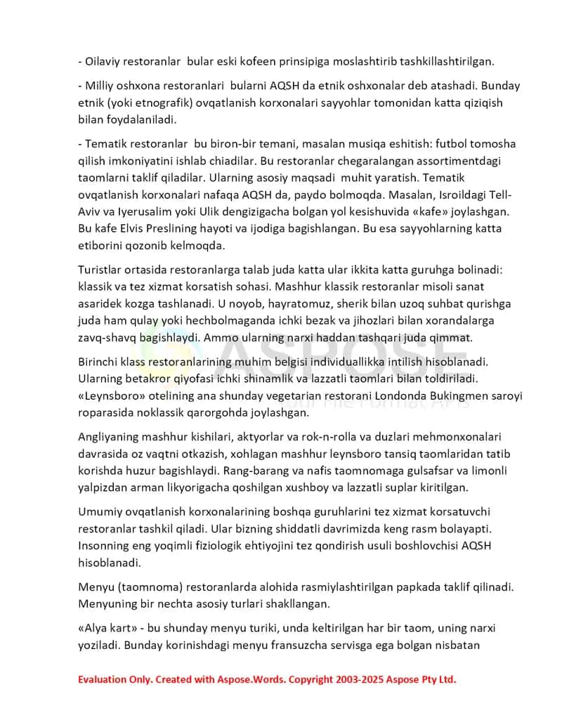 Oshxonalar va ovqatlanish korxonalari. 4