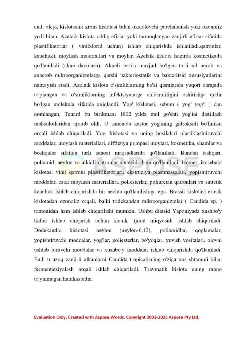 13. Ikki asosli karbon kislotalarning olinish usullari. Ftal kislota va uning hosilalari, ftalangidrid, ftalamid 2. Referat 15 bet 4