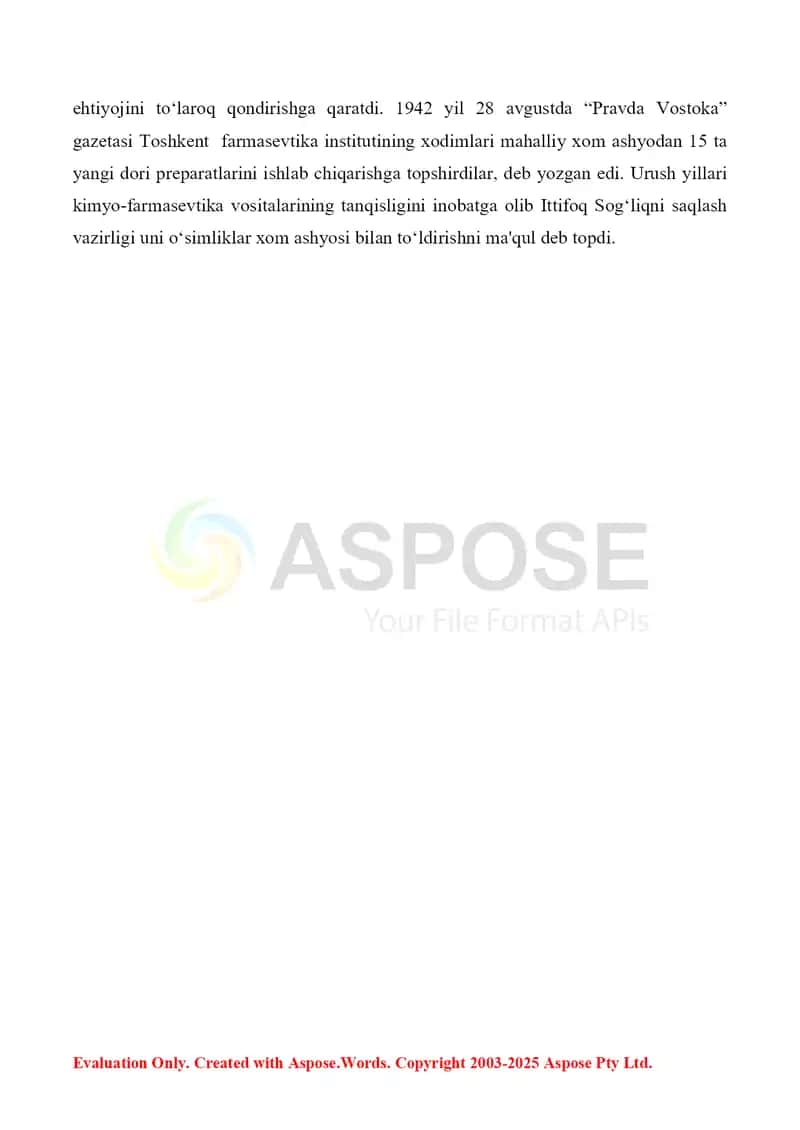 9. Markaziy Osiyo davlatlarida farmatsiyaning rivojlanishi. Referat 12 bet. 4