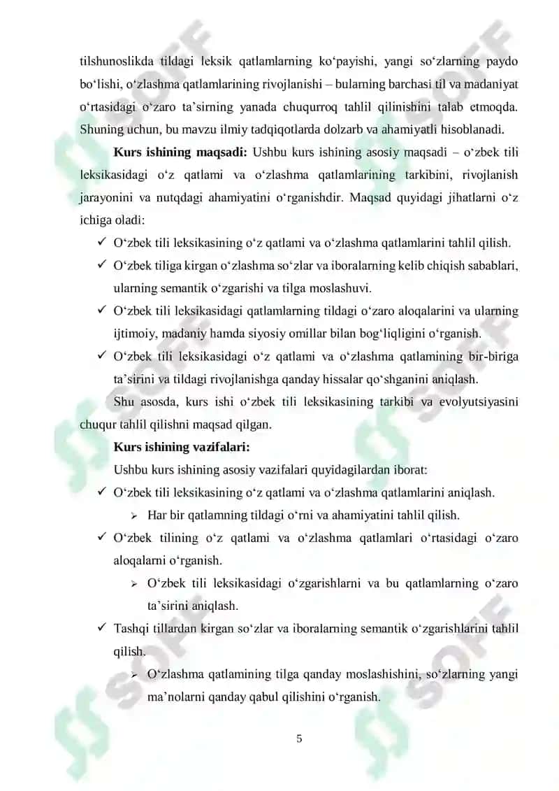 OʻZBEK TILI LEKSIKASI: OʻZ QATLAM VA OʻZLASHMA QATLAM 5
