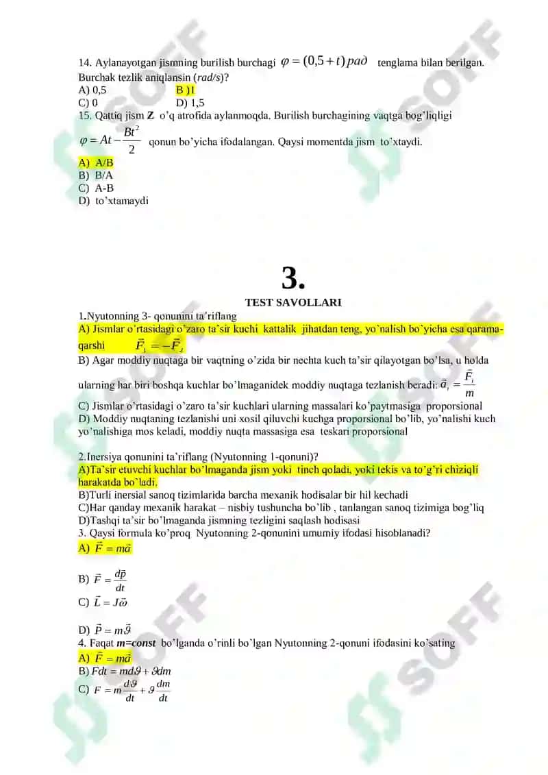 TEST SAVOLLAR fizika 5