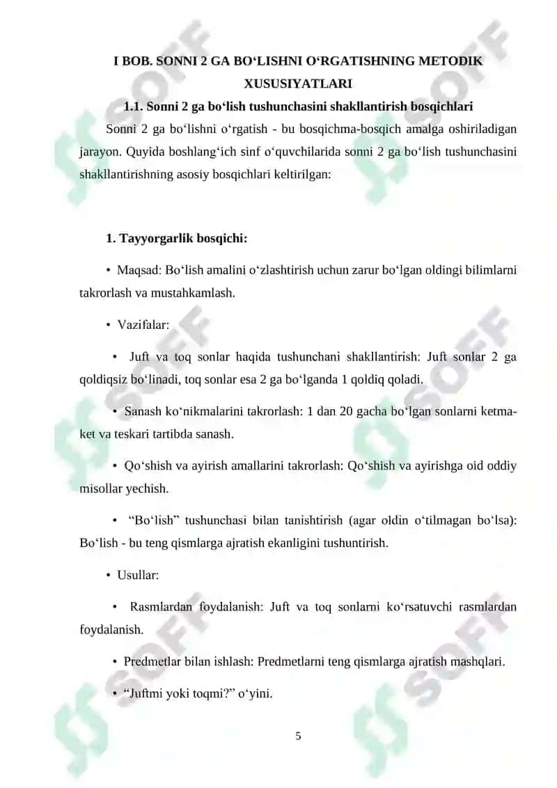 "SONNI 2 GA BO‘LISHNI O‘RGATISH METODIKASI" 5