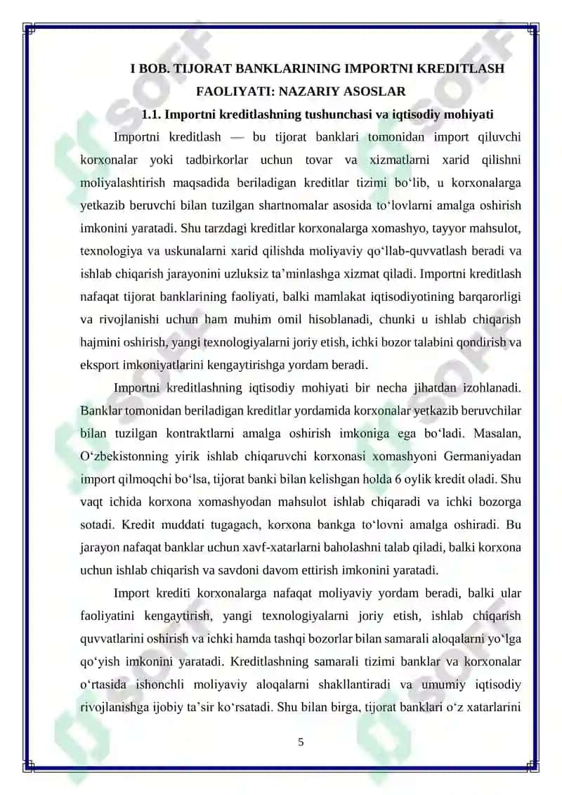 Tijorat banklarining importni kreditlash mexanizmini optimallashtirish 5