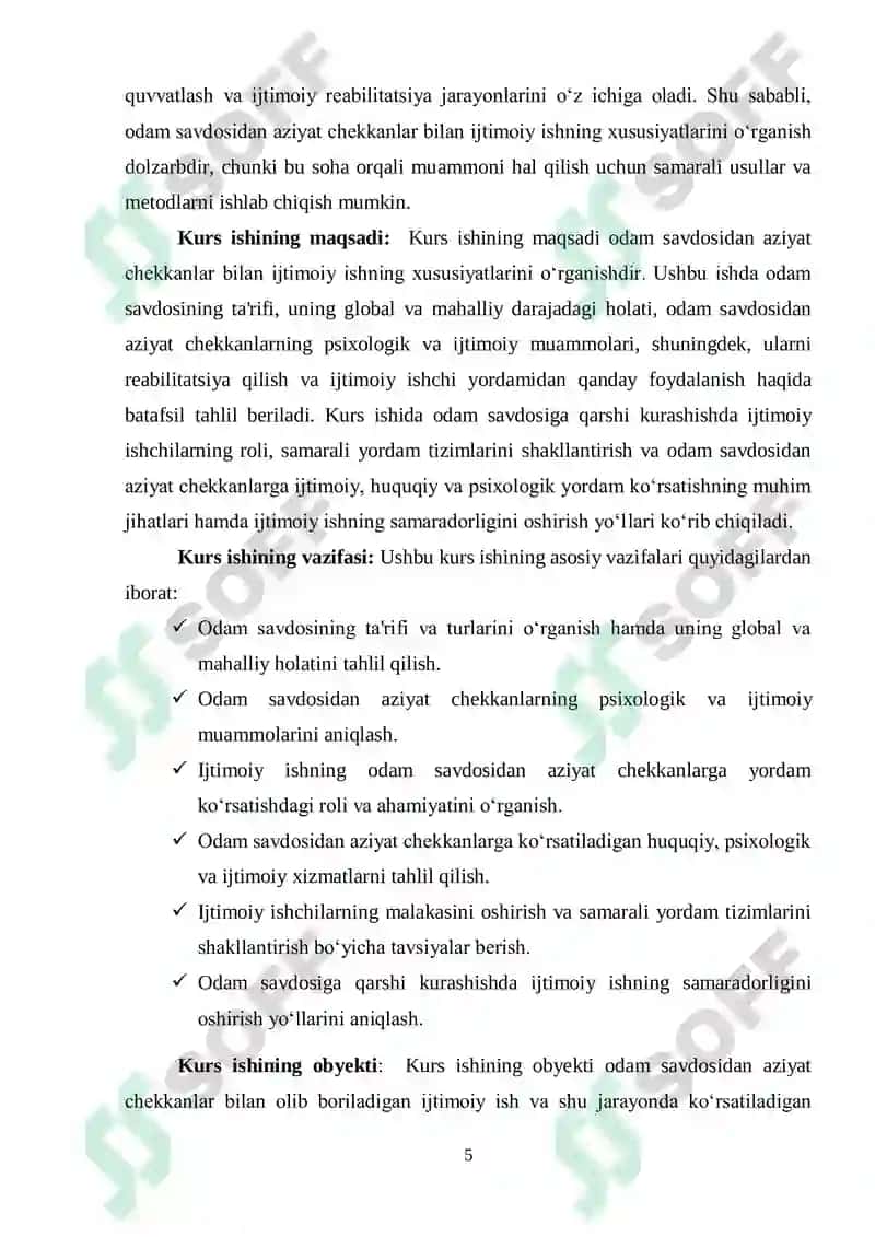 “Odam savdosidan aziyat chekkanlar bilan ijtimoiy ishning xususiyatlari” 5