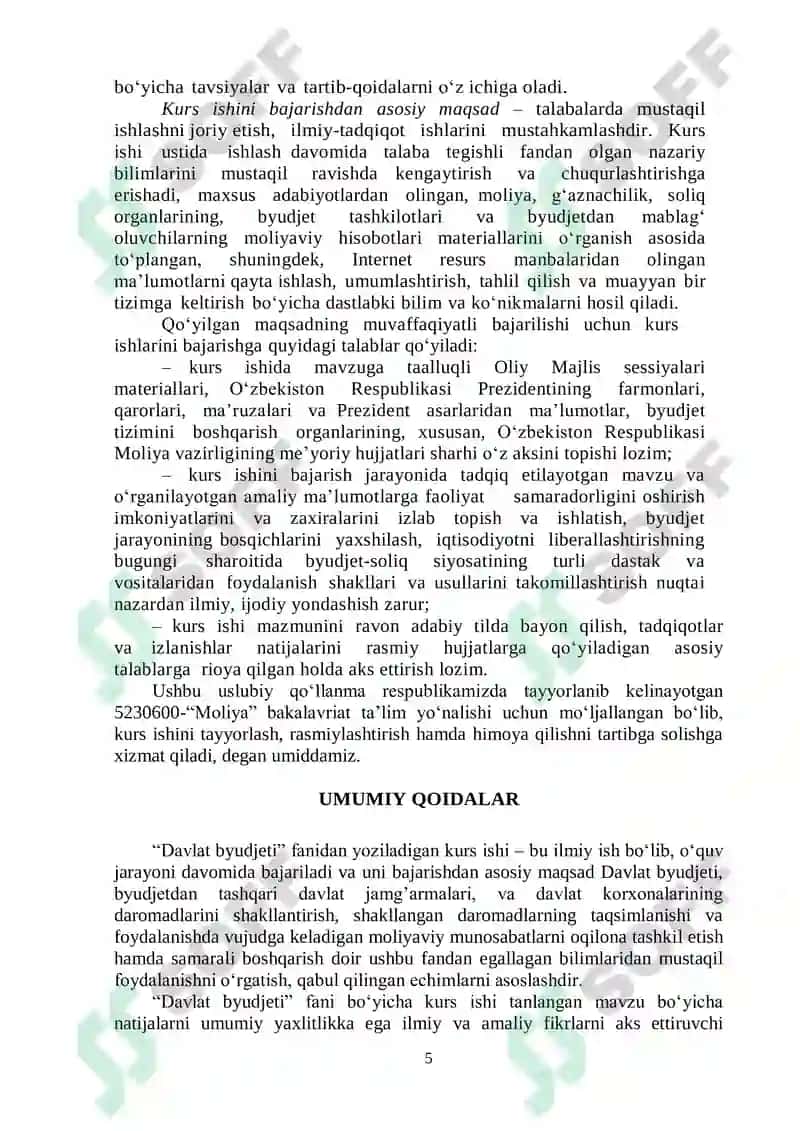 Davlat byudjeti fanidan kurs ishini bajarish boʻyicha uslubiy qoʻllanma 5