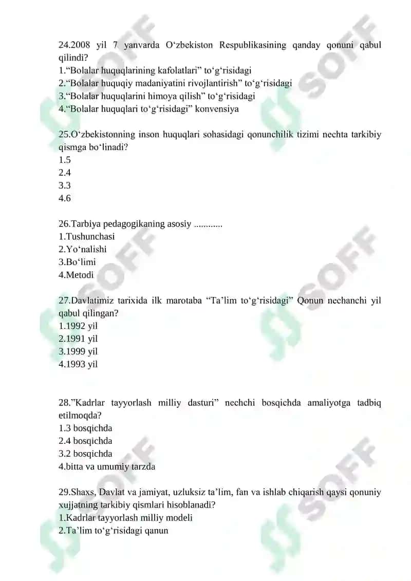 MAKTABGACHA PEDAGOGIKA” FANIDAN DAVLAT ATTESTATSIYASI UCHUN TEST SAVOLLAR 5