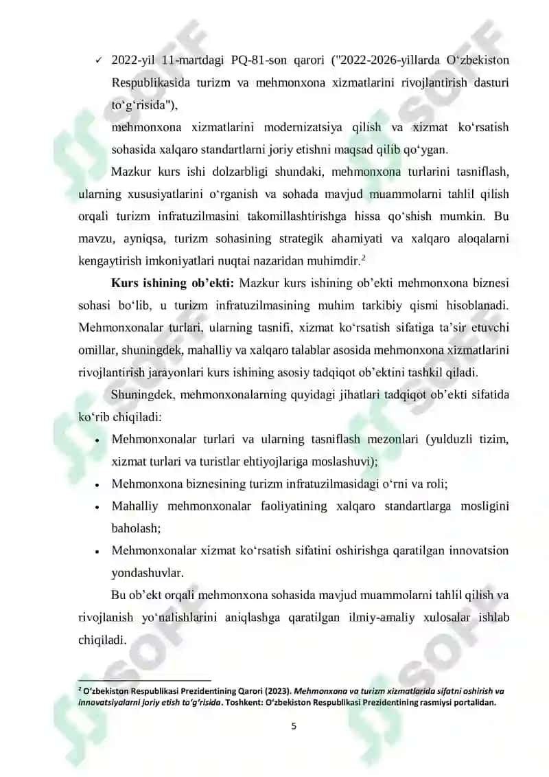 "MEHMONXONALARNING TURLARI VA TASNIFLANISHI" 5