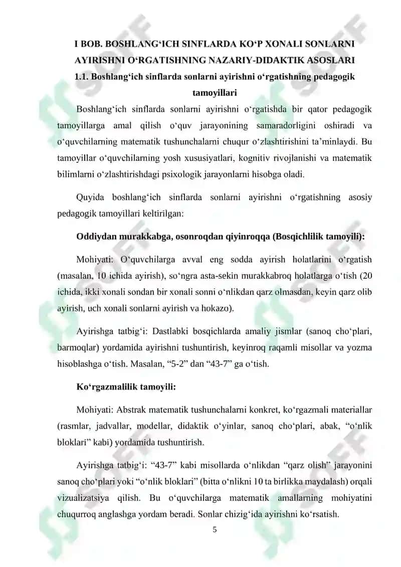 Sonlarni ayirish (43-7)ni o‘rgatish metodikasi 5