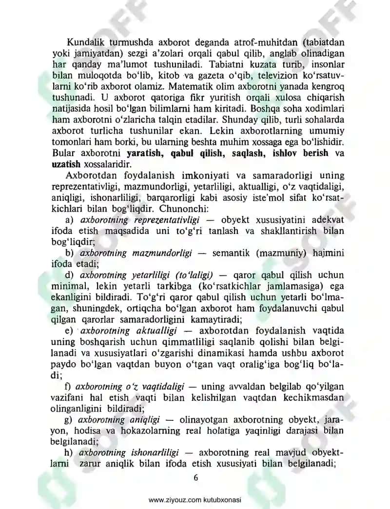 Axborot texnologiyalari/M.Aripov, B. Begalov, Sh. Begimqulov, M. Mamarajabov 6
