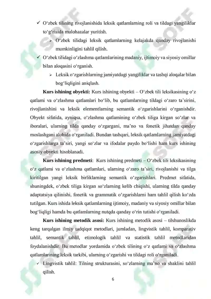 OʻZBEK TILI LEKSIKASI: OʻZ QATLAM VA OʻZLASHMA QATLAM 6