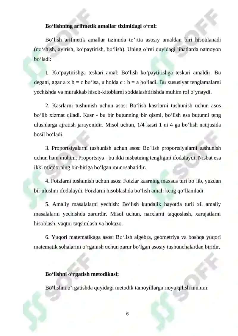 "SONNI 6 GA BO‘LISHNI O‘RGATISH METODIKASI" 6