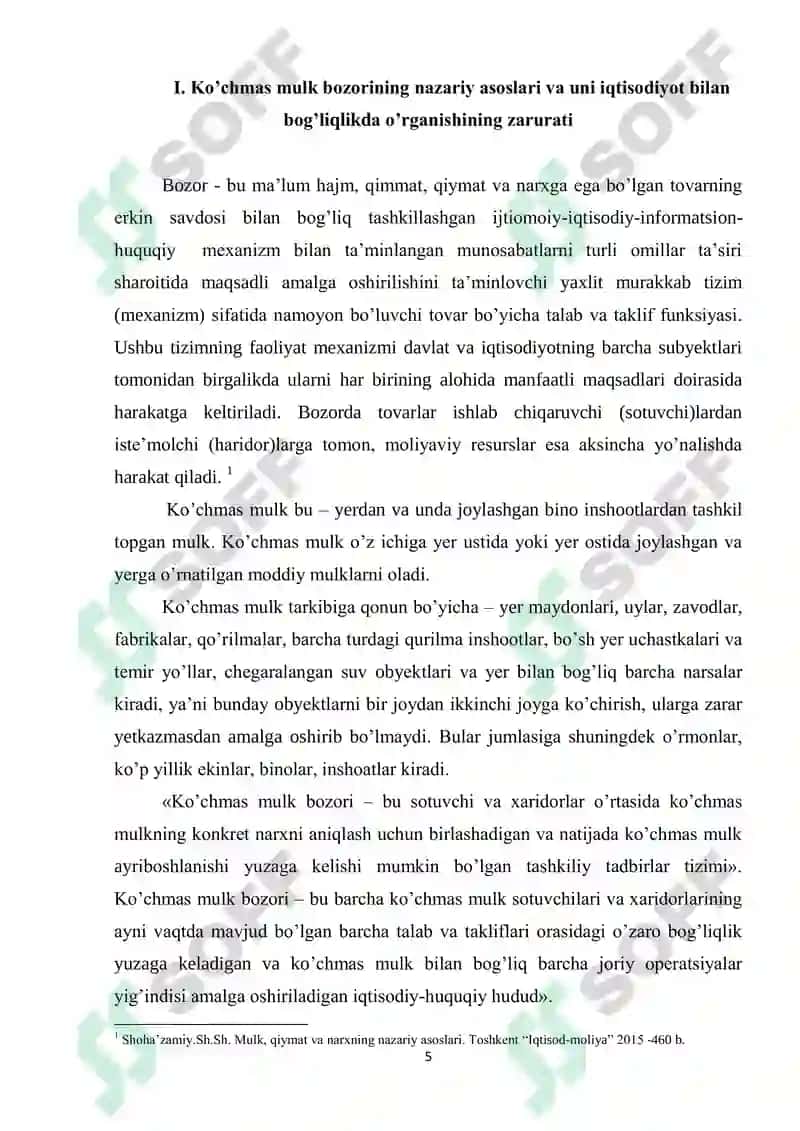 Ko’chmas mulk bozorining iqtisodiyotdagi o’rni, ahamiyati va roli 6