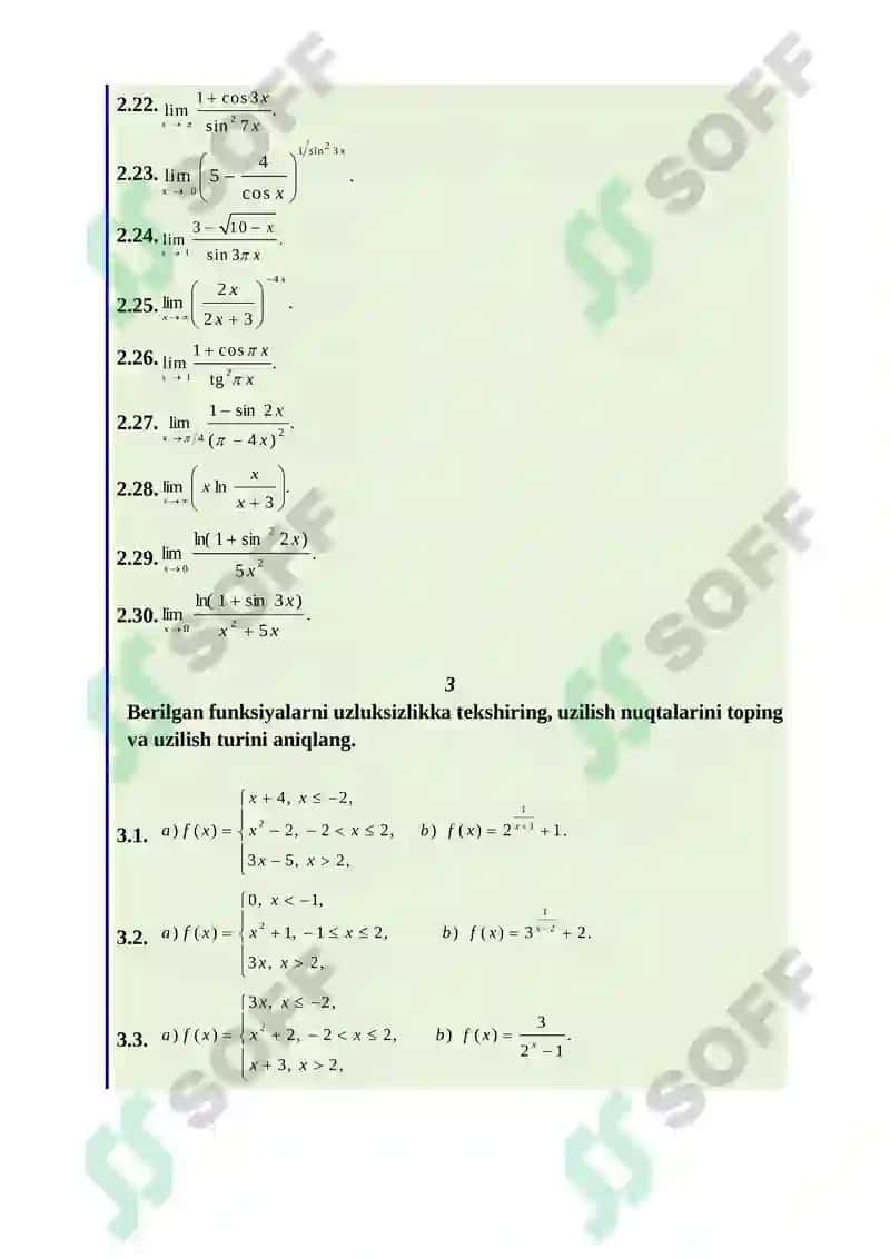 Hisob (Calculus) fanidan Mustaqil ish (Shaxsiy topshiriqlar) savollari 7