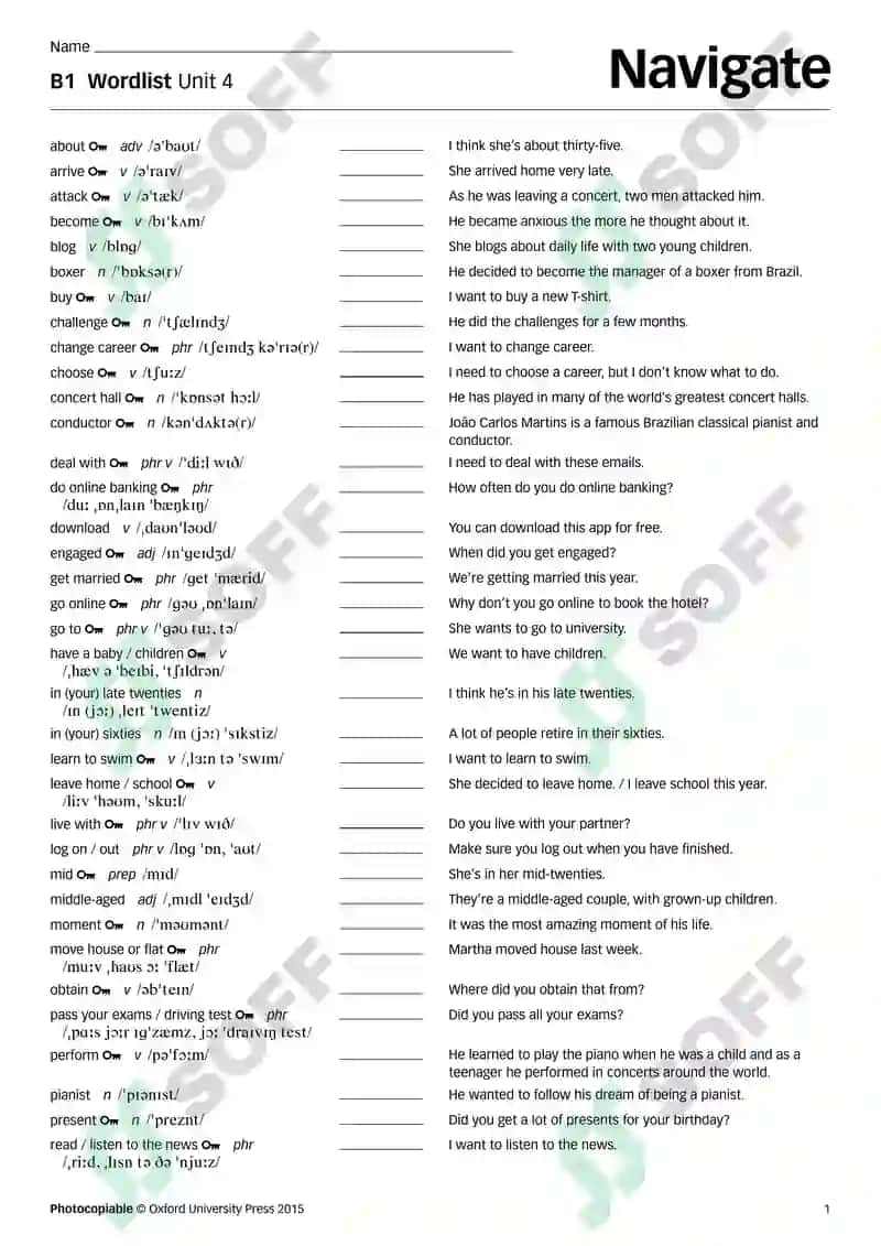 B1 Wordlist Unit 1 7
