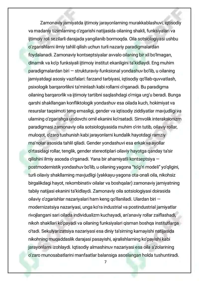 Mustaqil ish. Oila va gender munosabatlar 7