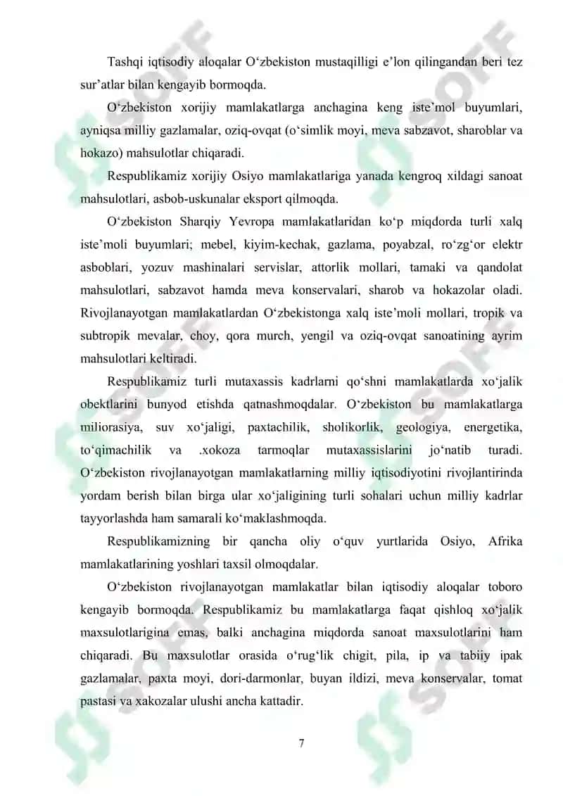 O'zbekiston Tashqi Savdo Munosabatlari Geografiyasi 7