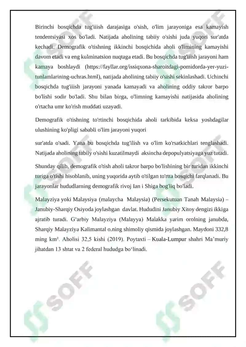 Demografik o’tish bosqichlari va ushbu jarayonni dunyo hududlari bo’ylab ahamiyati 7