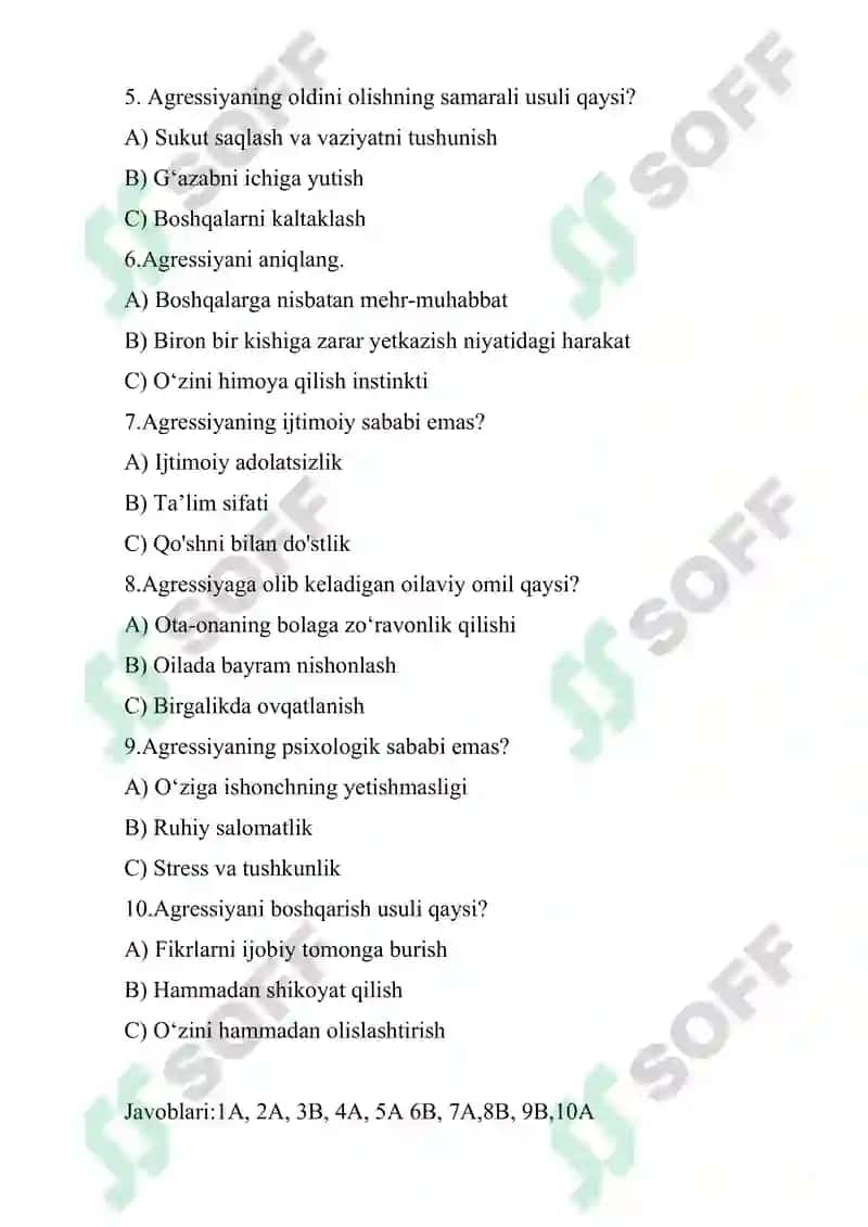 Psixologik konfliktologiya fanidan test 7
