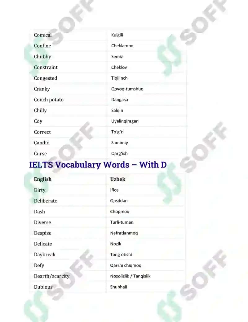 IELTS Vocabulary Words – IELTS 1000 ta so'z 7