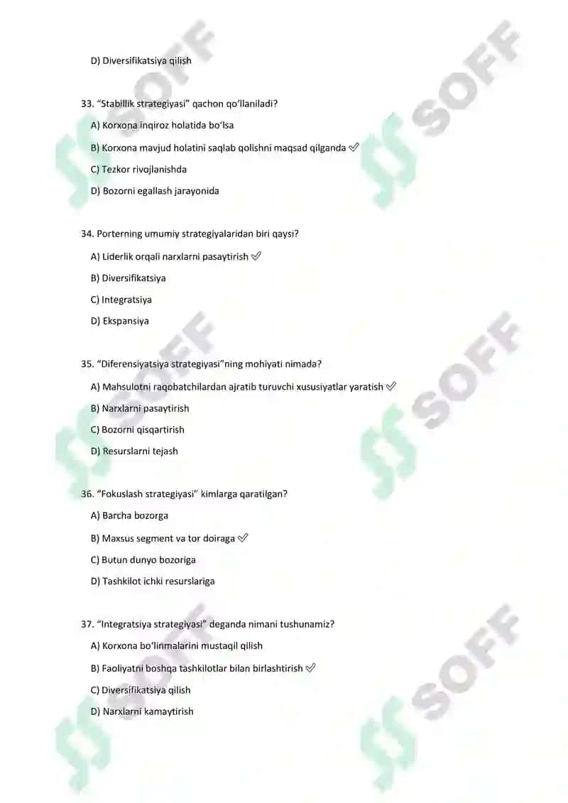 Strategik boshqaruv fanidan test savollari (1–20) 7