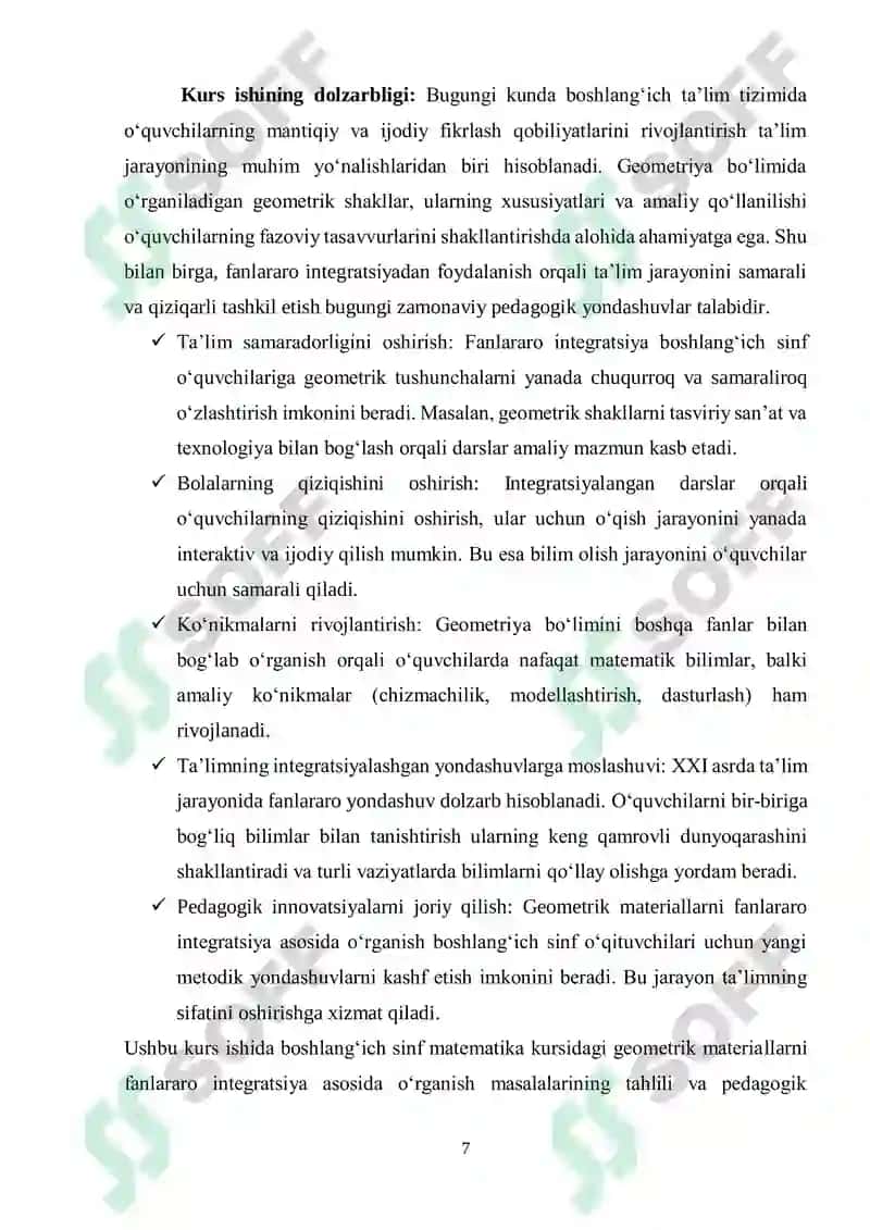 Boshlang'ich sinif matematika kursida gemetrik materialni oʻrganish 7