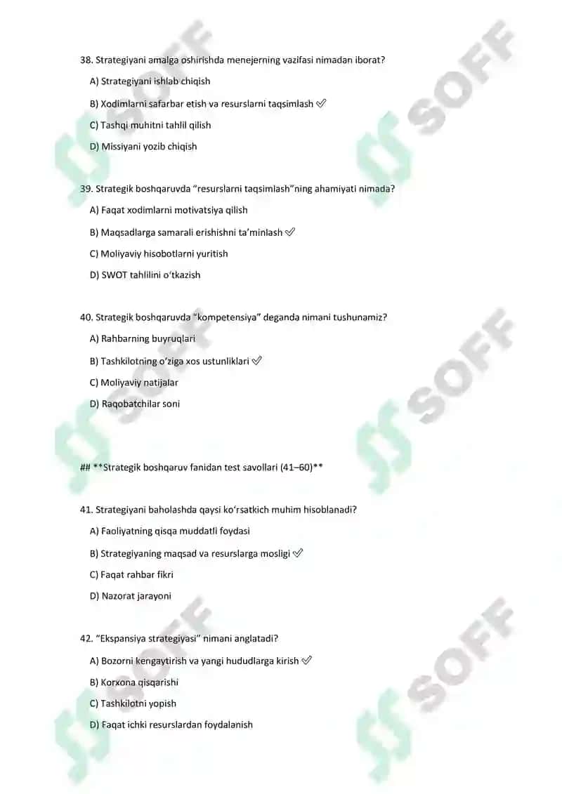 Strategik boshqaruv fanidan test savollari (1–20) 8