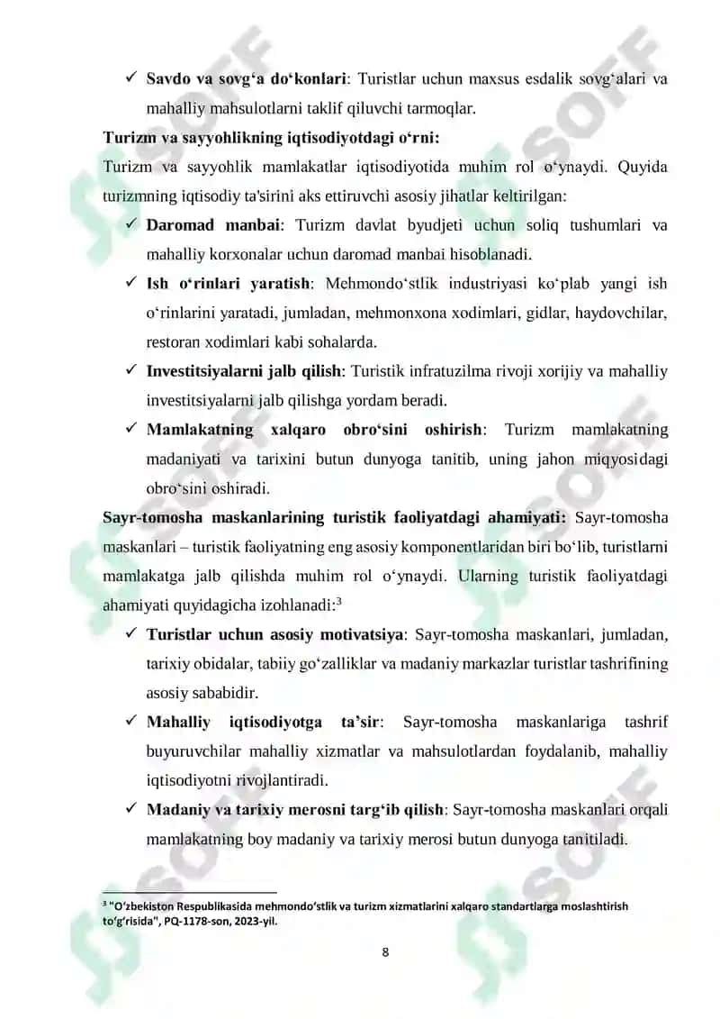 MEHMONDO‘STLIK INDUSTRIYASINI RIVOJLANTIRISHDA SAYR-TOMOSHA MASKANLARINING O‘RNI 8