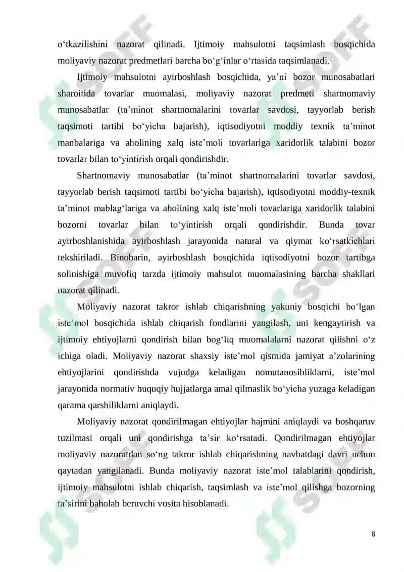 KORXONALAR MOLIYASINI NAZORAT QILISH USULLARI VA ULARNI SAMARALI TASHKIL ETISH YO‘NALISHLARI 8