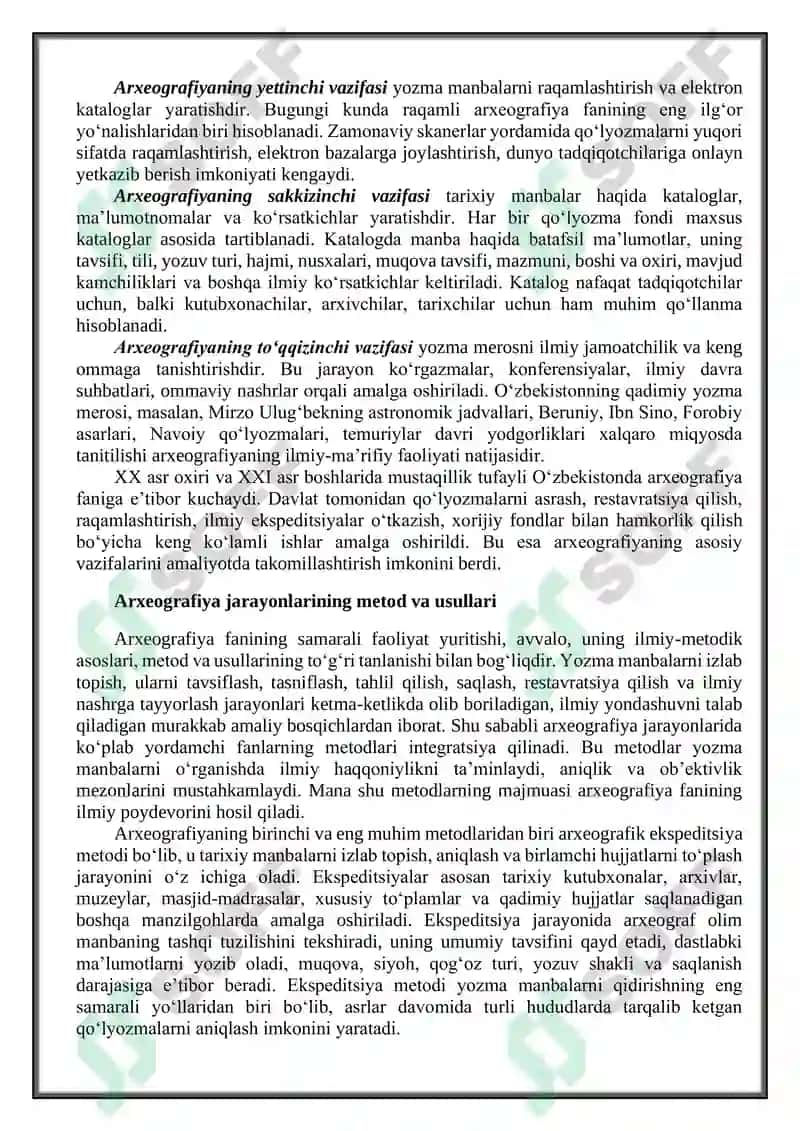 Arxeografiya va uning vazifalari 8