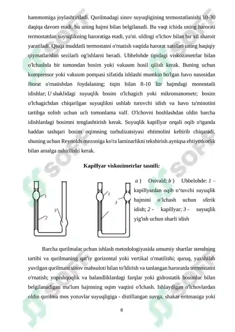 Kapilyar qovushqoqlik o'lchash vositalarining ishlash prinsipi taxlili 8
