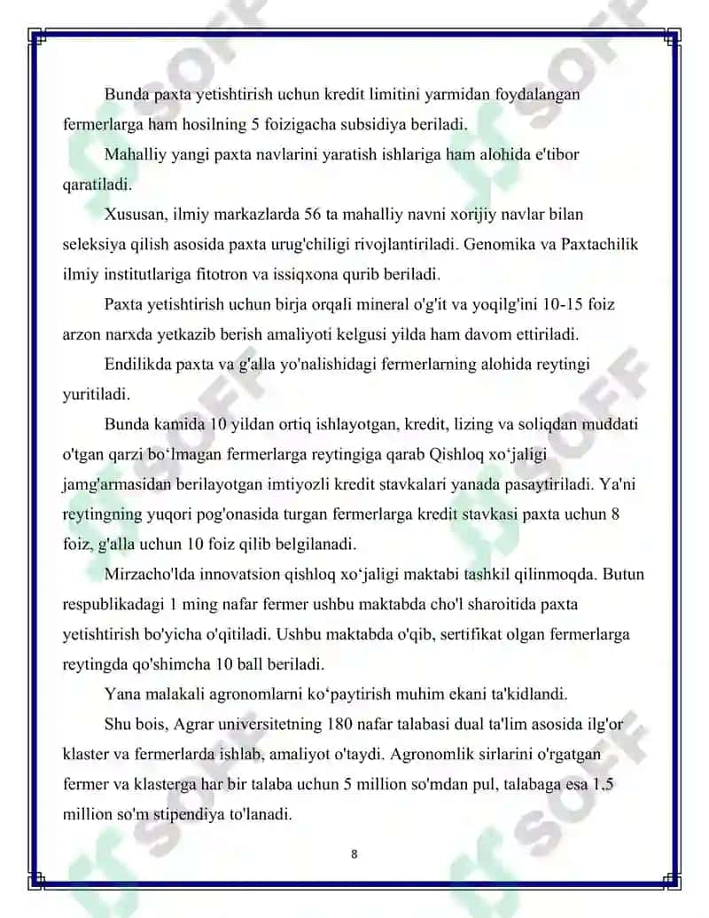 QISHLOQ XO'JALIGI VA SANOAT SOHASIDAGI O'ZGARISHLAR 8