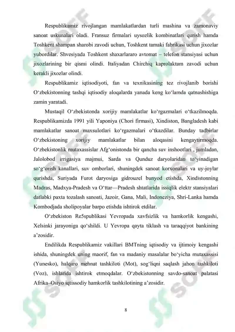 O'zbekiston Tashqi Savdo Munosabatlari Geografiyasi 8
