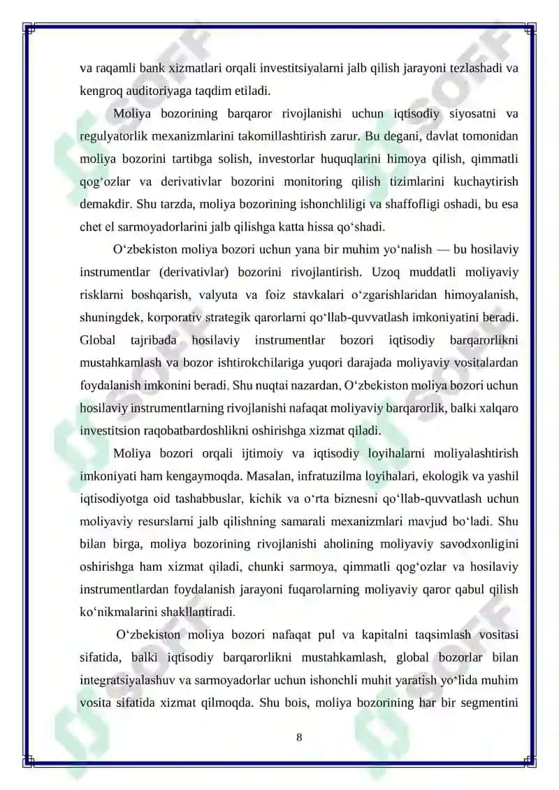 O‘zbekiston moliya bozorida hosilaviy instrumentlardan foydalanishni kengaytirish 8