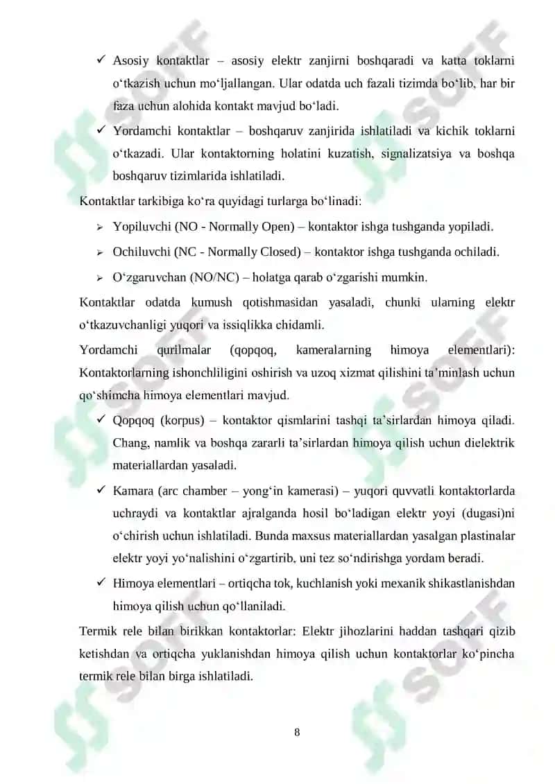 Kontaktorlarning koʻrsatmalar 8