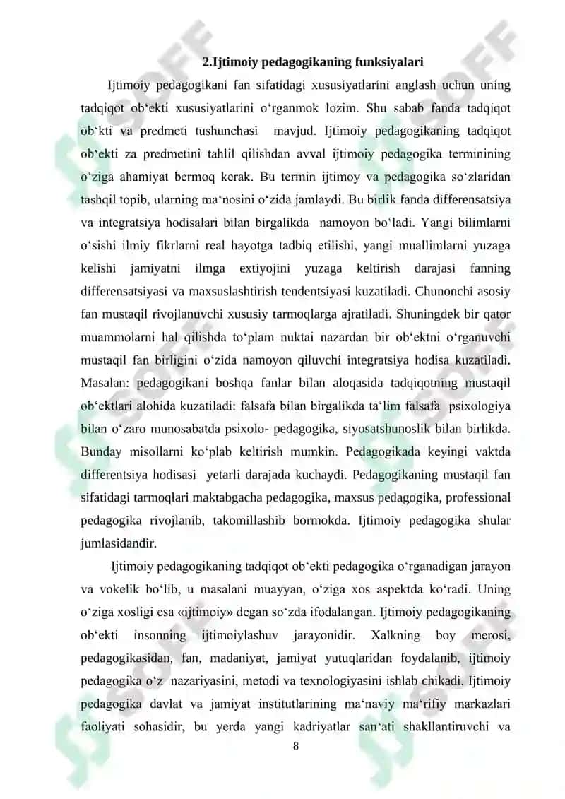 Ijtimoiy pedagogika faninig joriy etilishi 8