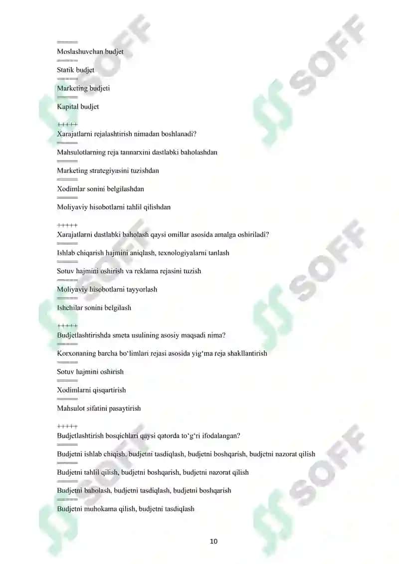 "STRATEGIK BOSHQARUV HISOBI" FANIDAN TEST SAVOLLARI 8