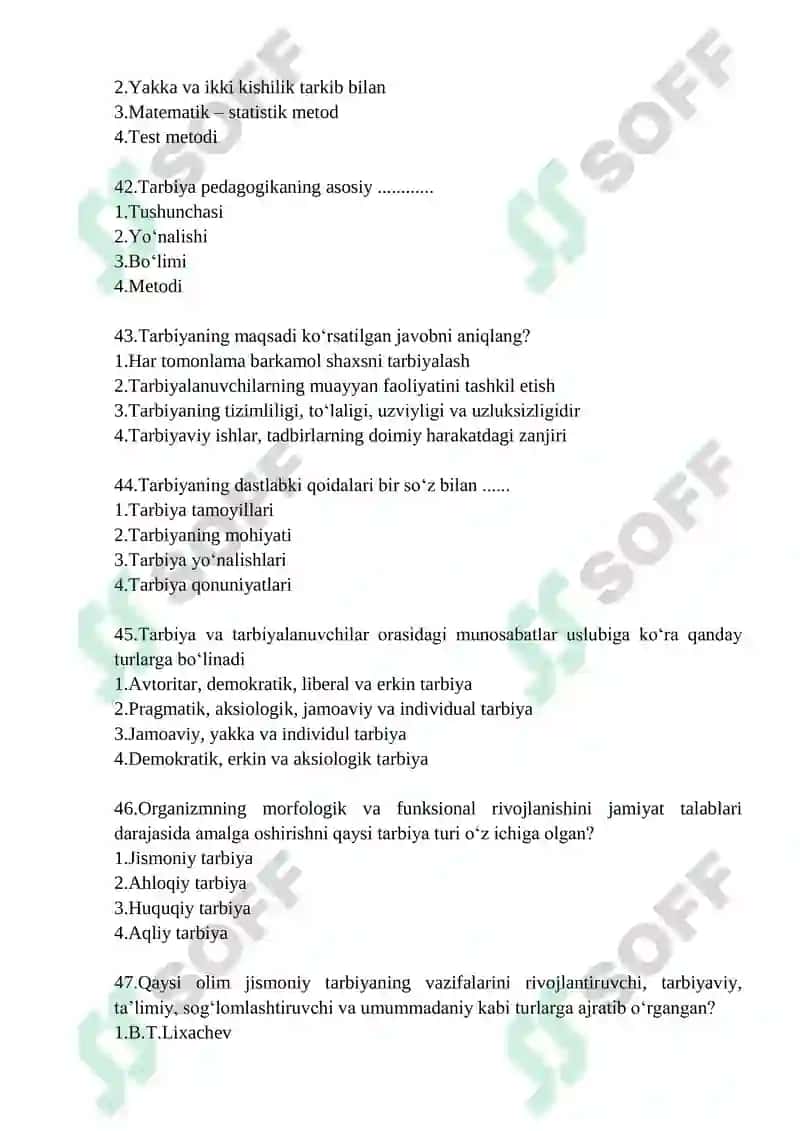 MAKTABGACHA PEDAGOGIKA” FANIDAN DAVLAT ATTESTATSIYASI UCHUN TEST SAVOLLAR 8