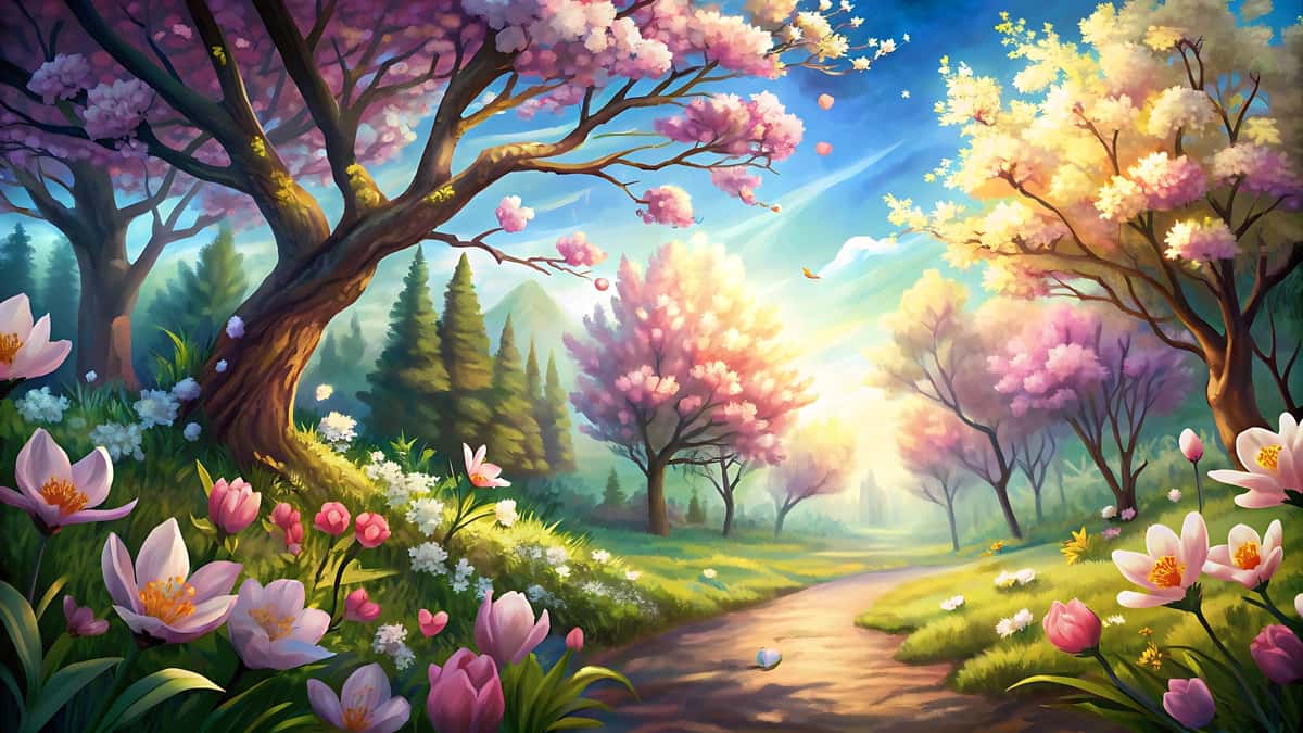 Osmonda uchadigan qush gullari bilan o'rmonni bo'yash | Painting forest with flowers bird flying sky 1