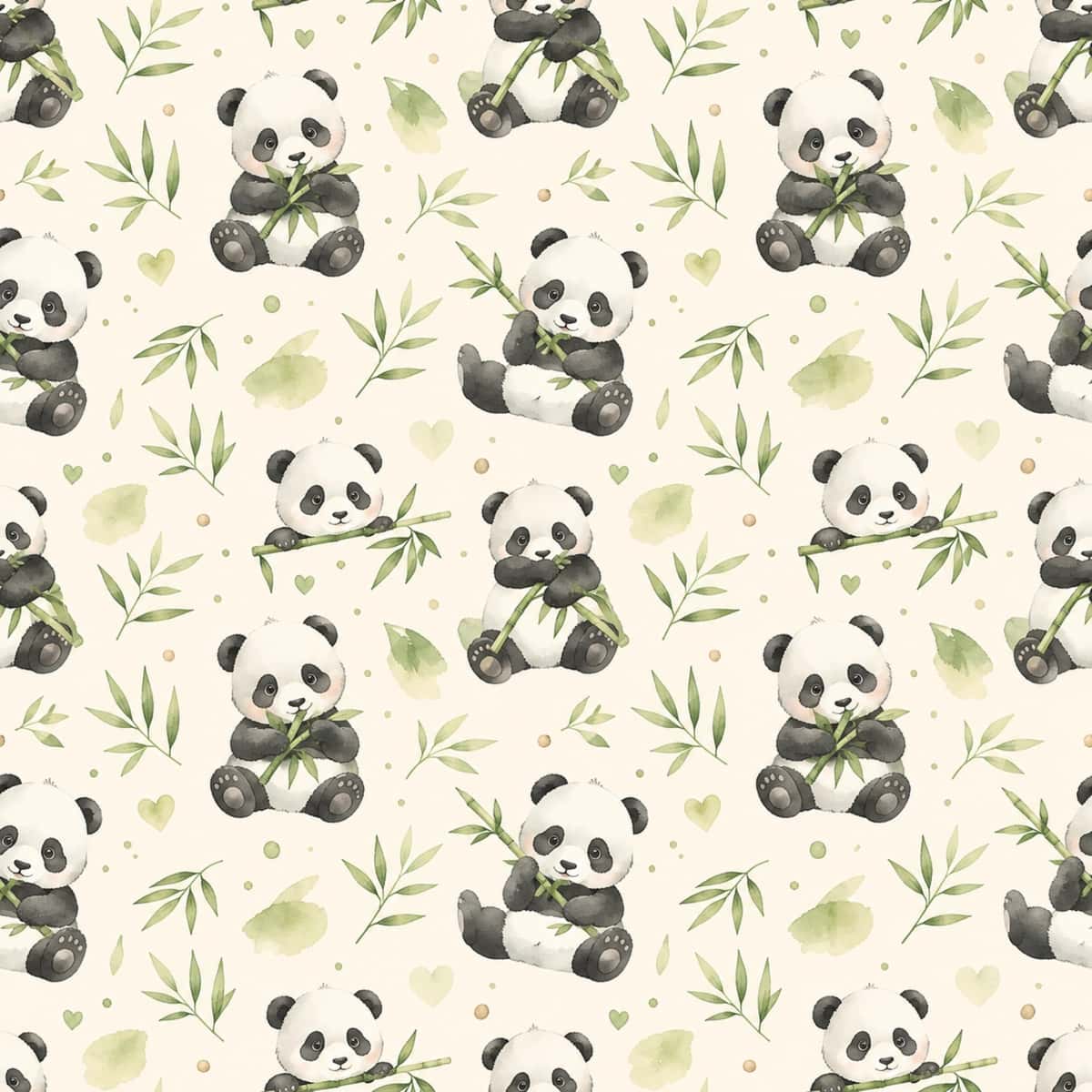 Akvarel uslubidagi yoqimtoy panda va bambukli seamless pattern (2D Vektor) 1
