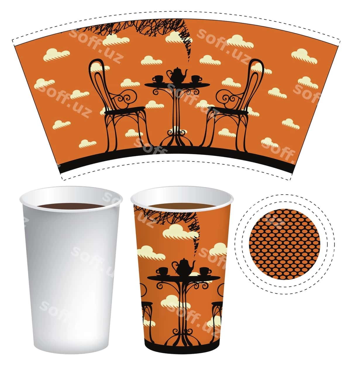 Qog'oz stakan shablon issiq ichimliklar | Paper cup template hot drinks 1