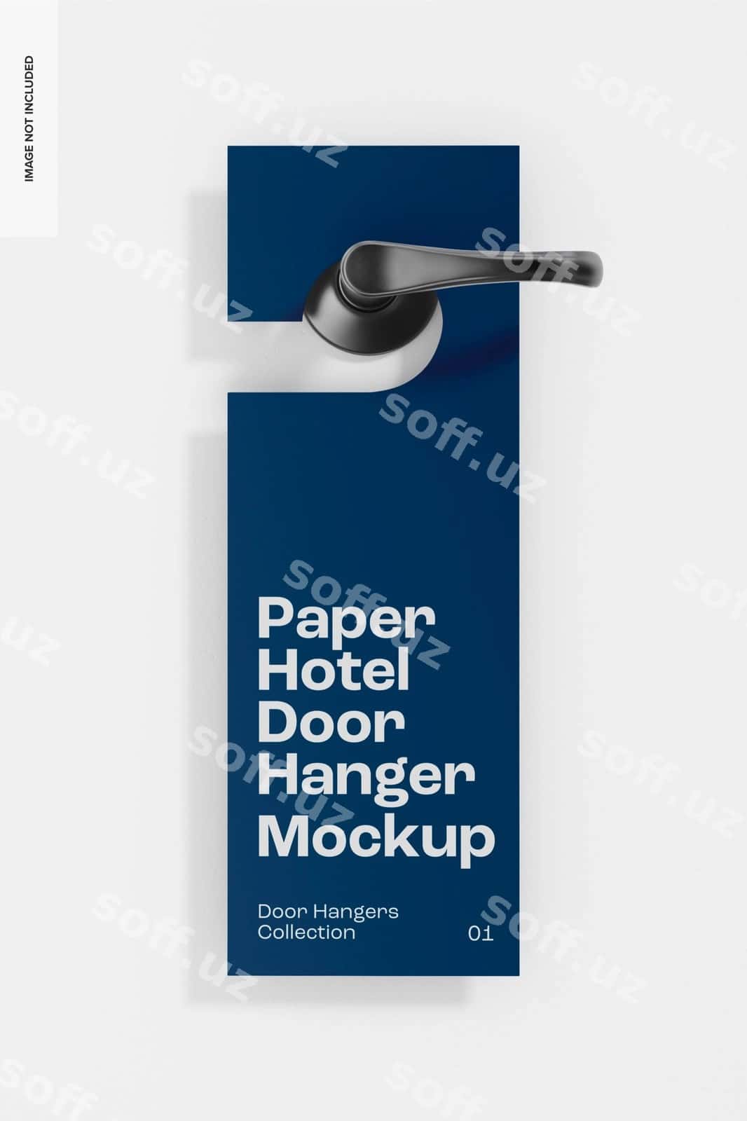 Qog'oz mehmonxona eshik asbobi mockup old tomoni | Paper hotel door hanger mockup front view 1